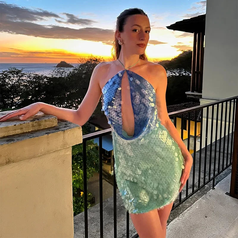 Azzurra Sequins Halter Jurk